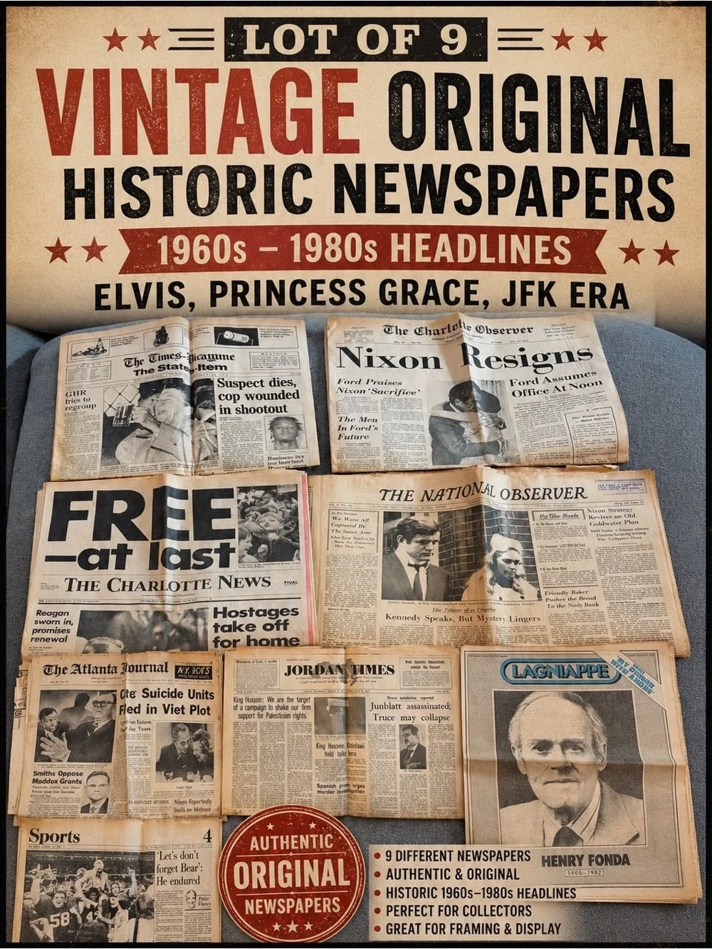 Vintage Original Historic Newspapers - 1960s-1980s Headlines - Elvis, Princes s